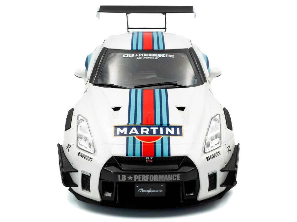 2024 Nissan GT-R (R35) RHD (Right Hand Drive) with Liberty Walk 2.0 Body Kit 'Martini Racing' White with Stripes 1/18 Diecast Model Car by Solido