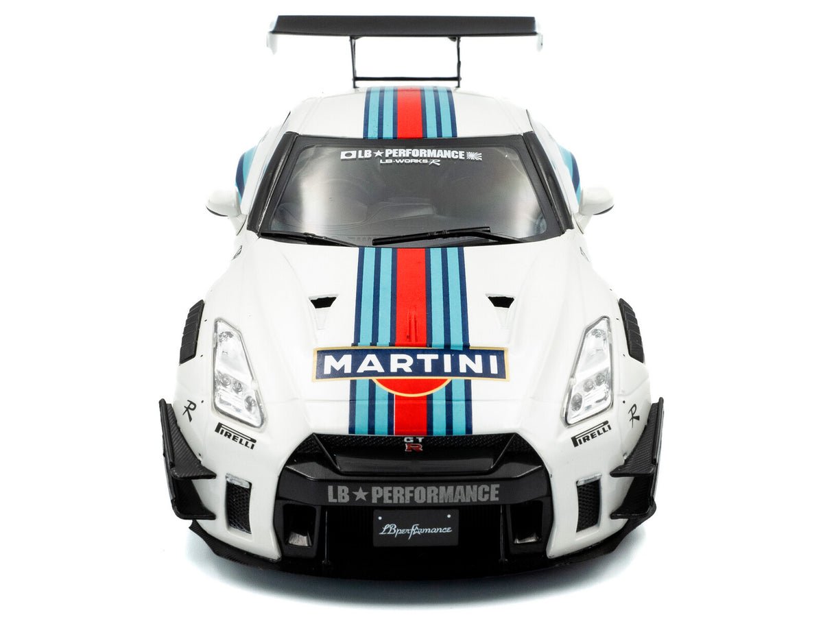 2024 Nissan GT-R (R35) RHD (Right Hand Drive) with Liberty Walk 2.0 Body Kit 'Martini Racing' White with Stripes 1/18 Diecast Model Car by Solido
