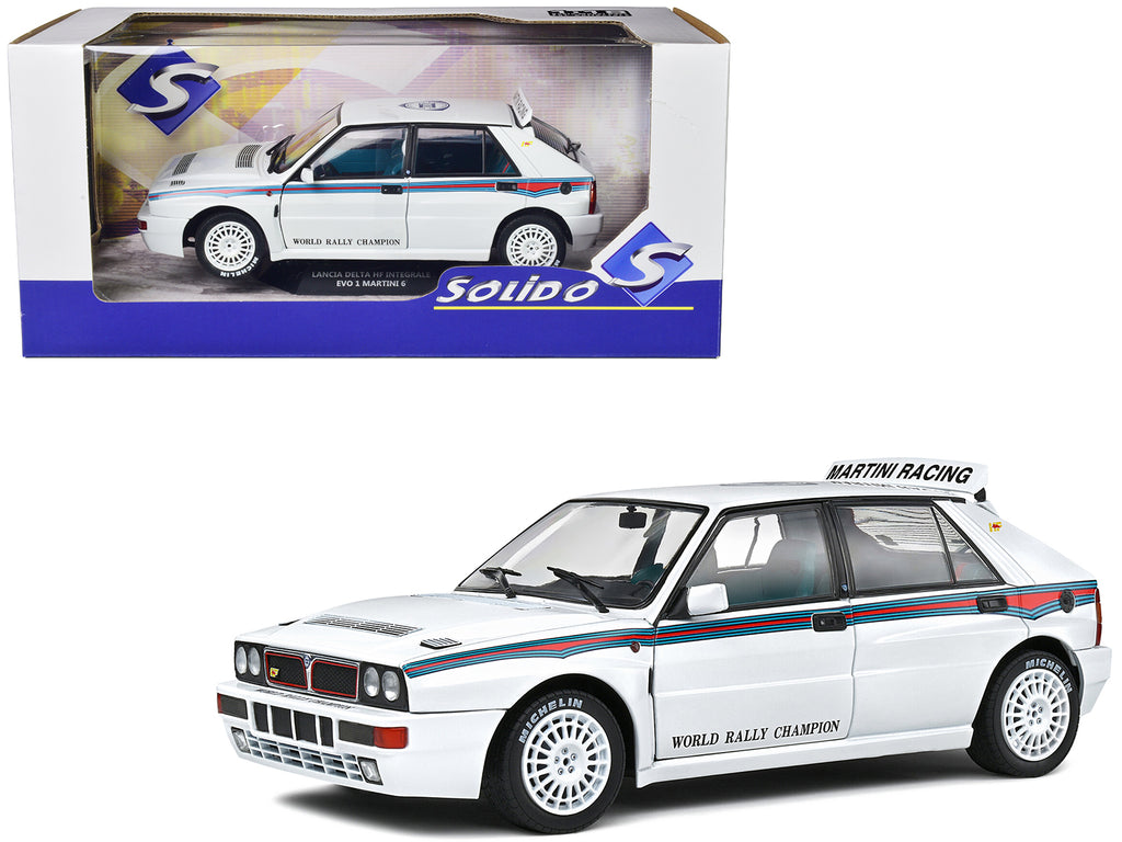 1992 Lancia Delta HF Integrale Evo 1 Martini 6 White with Blue and Red Stripes 'World Rally Champion - Martini Racing' 1/18 Diecast Model Car by Solido