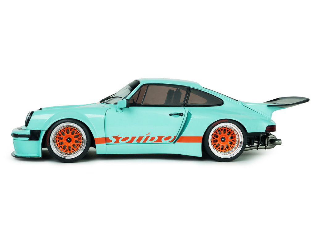 2025 Porsche 911 KS-R by Khyzyl Saleem 'Blue Racer' Light Blue with Orange Stripes 1/18 Diecast Model Car by Solido
