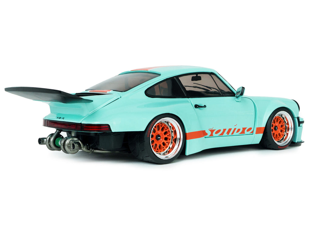 2025 Porsche 911 KS-R by Khyzyl Saleem 'Blue Racer' Light Blue with Orange Stripes 1/18 Diecast Model Car by Solido