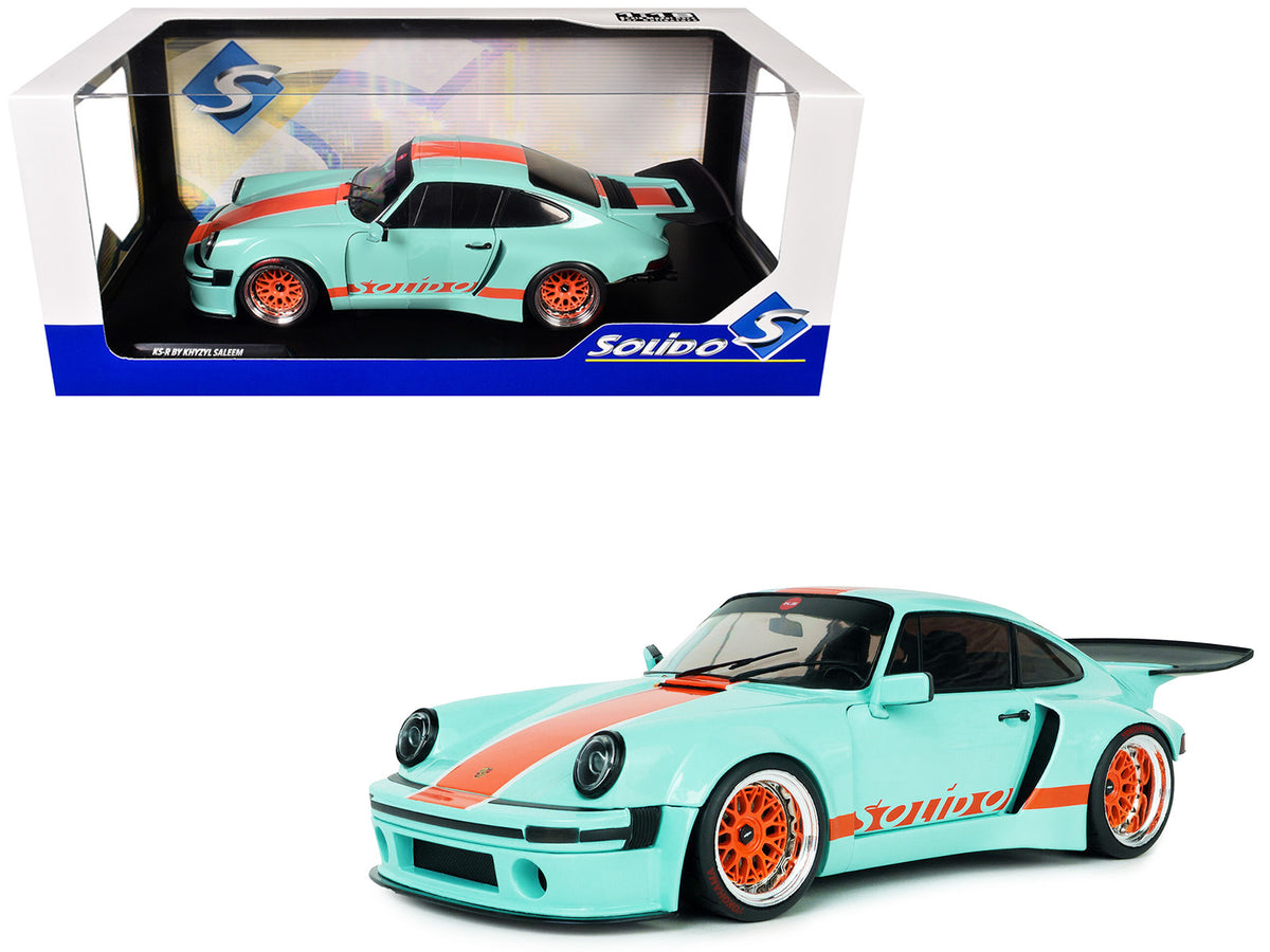 2025 Porsche 911 KS-R by Khyzyl Saleem 'Blue Racer' Light Blue with Orange Stripes 1/18 Diecast Model Car by Solido