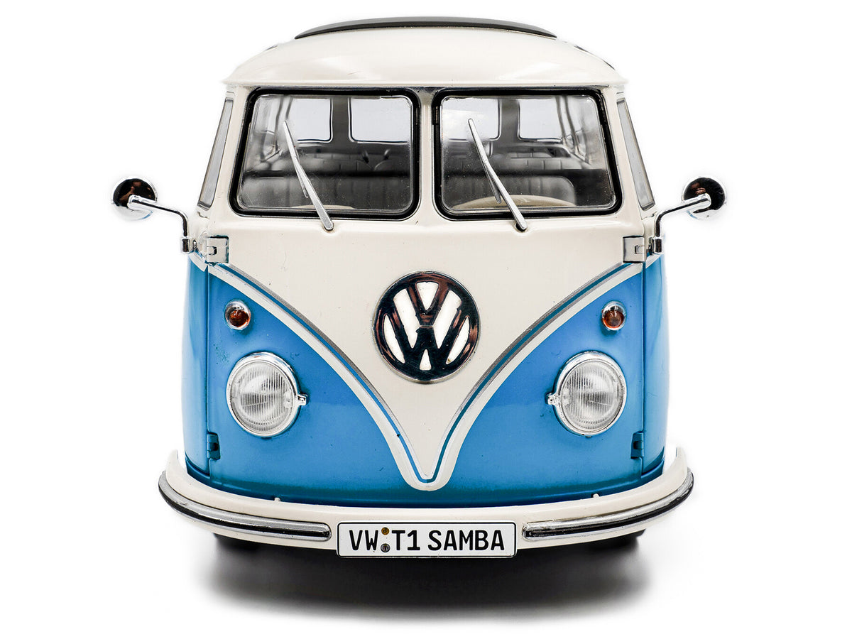 1962 Volkswagen T1 Samba Bus Baby Blue and White 1/18 Diecast Model Car by Solido
