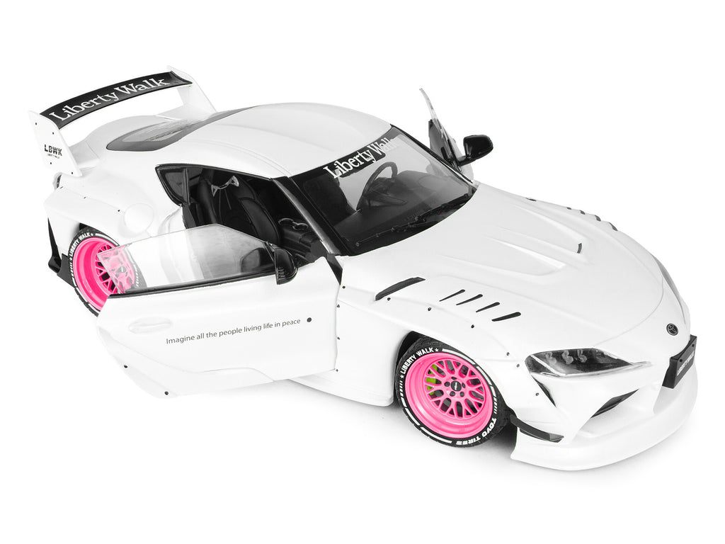 2025 Toyota GR Supra 'Liberty Walk' Body Kit White Metallic with Pink Wheels 1/18 Diecast Model Car by Solido