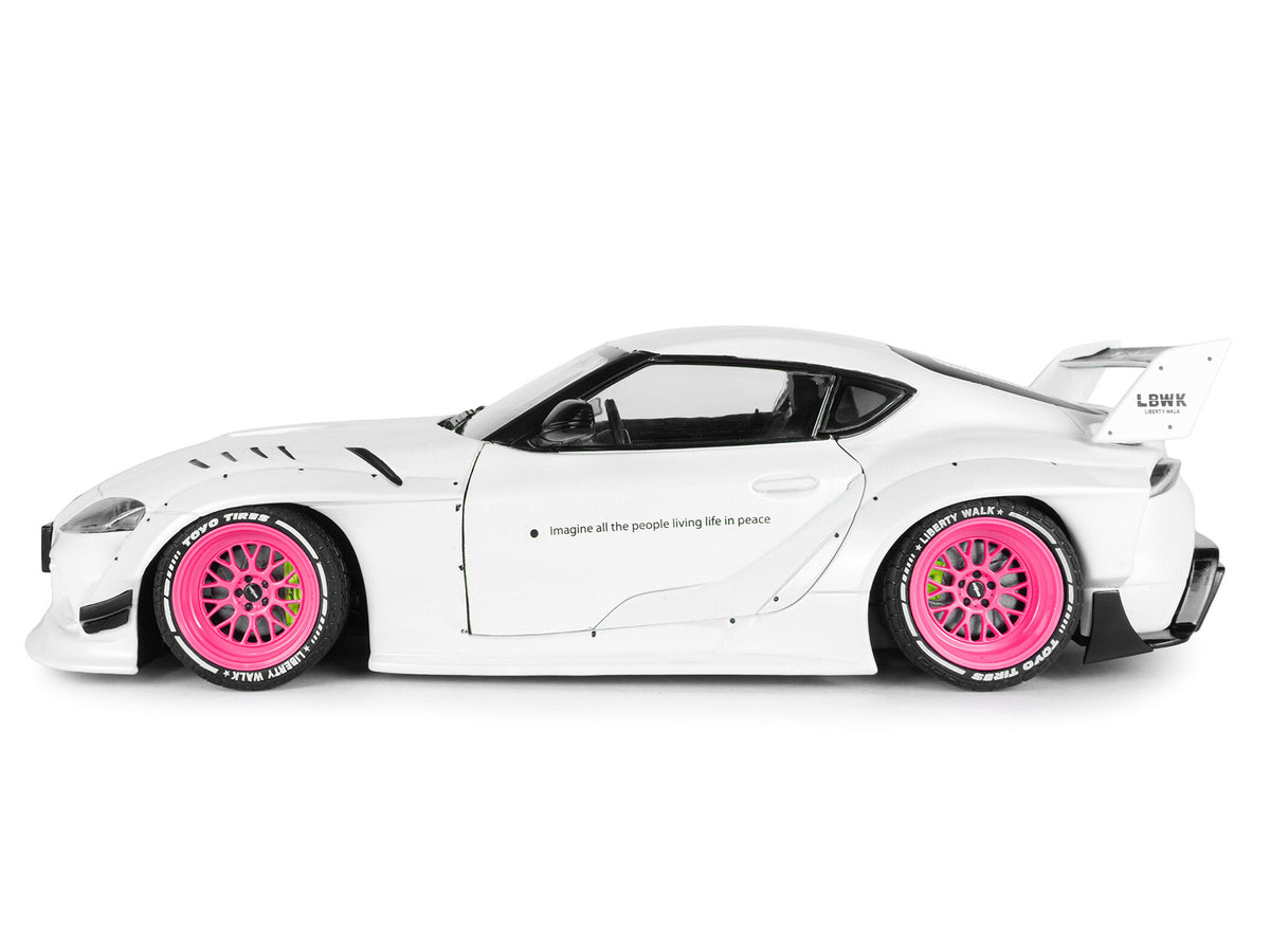2025 Toyota GR Supra 'Liberty Walk' Body Kit White Metallic with Pink Wheels 1/18 Diecast Model Car by Solido
