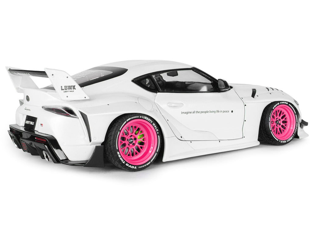 2025 Toyota GR Supra 'Liberty Walk' Body Kit White Metallic with Pink Wheels 1/18 Diecast Model Car by Solido