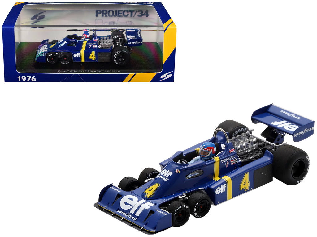 Tyrrell P34 #4 Patrick Depailler 2nd Place Formula One F1 'Swedish GP' (1976) with Driver 1/43 Model Car by Spark