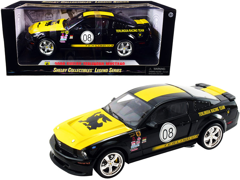 2008 Ford Shelby Mustang #08 'Terlingua' Black and Yellow 'Shelby Collectibles Legend' Series 1/18 Diecast Model Car by Shelby Collectibles