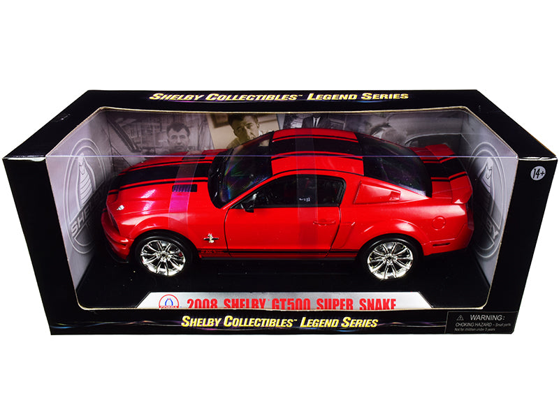 2008 Ford Shelby Mustang GT500 Super Snake Red with Black Stripes 'Shelby Collectibles Legend' Series 1/18 Diecast Model Car by Shelby Collectibles
