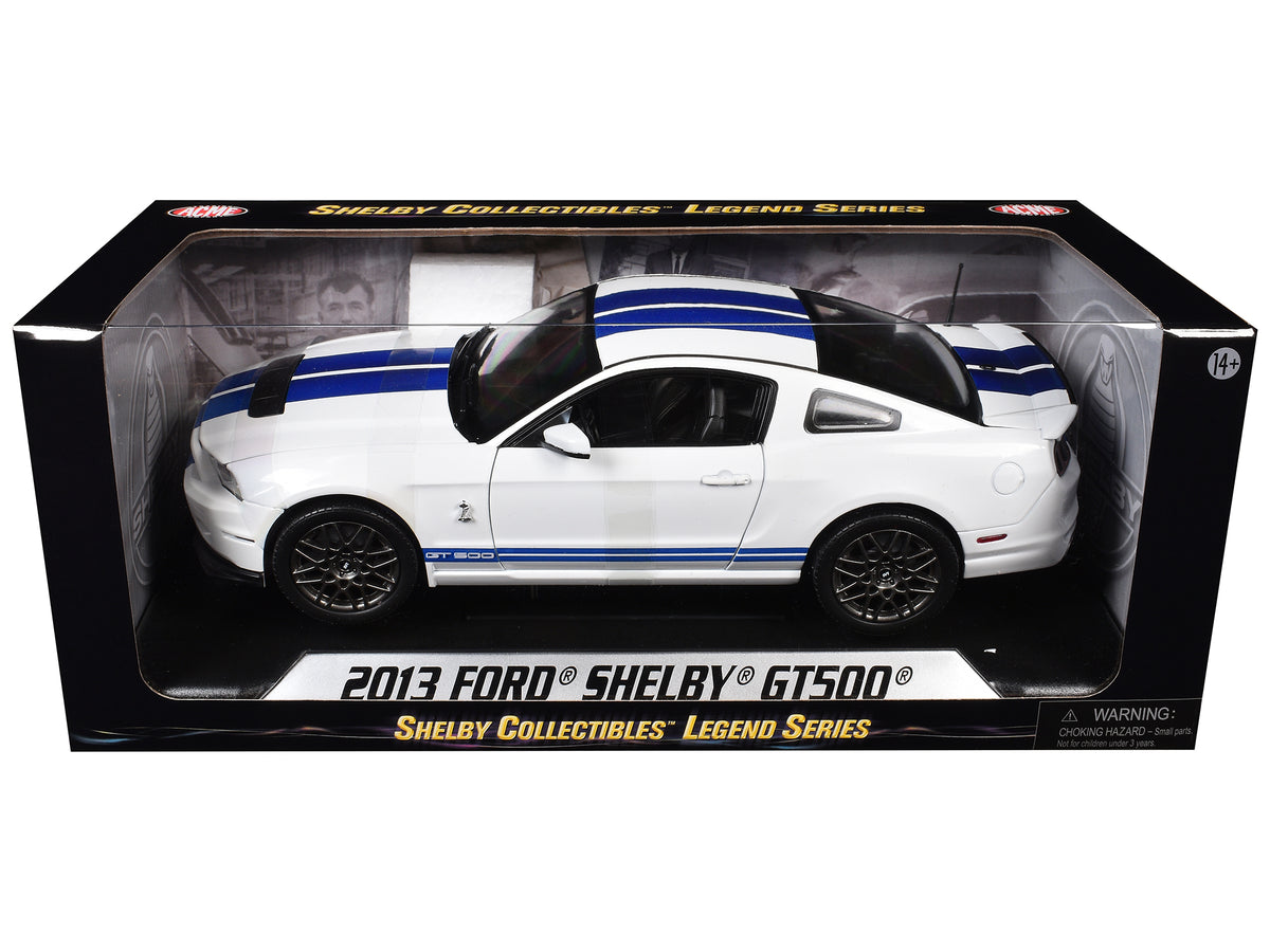 2013 Ford Shelby Cobra GT500 SVT White with Blue Stripes 1/18 Diecast Car Model by Shelby Collectibles