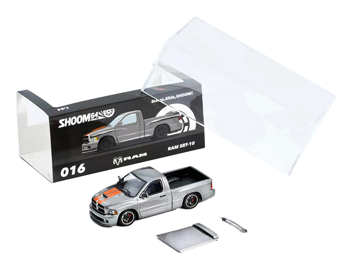 2003 Dodge Ram SRT-10 Pickup Truck Gray Metallic with Orange Stripes 1/64 Diecast Model Car by Shoom64 Models
