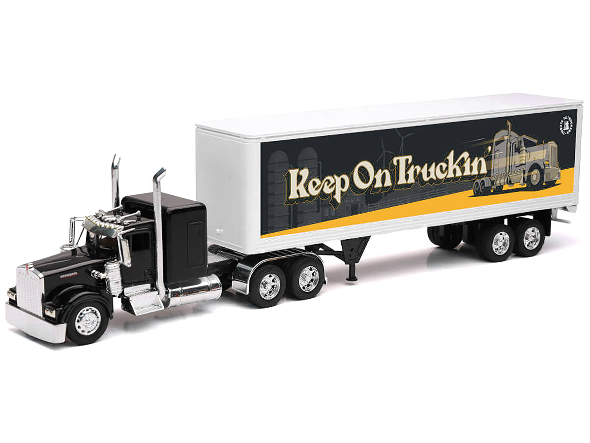 Kenworth W900 Truck Black with Dry Van Trailer 'Tribute To Truckers Keep on Truckin'' 'Long Haul Truckers' Series 1/32 Diecast Model by New Ray
