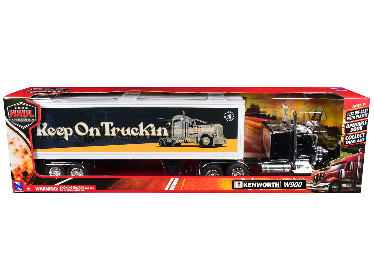 Kenworth W900 Truck Black with Dry Van Trailer 'Tribute To Truckers Keep on Truckin'' 'Long Haul Truckers' Series 1/32 Diecast Model by New Ray