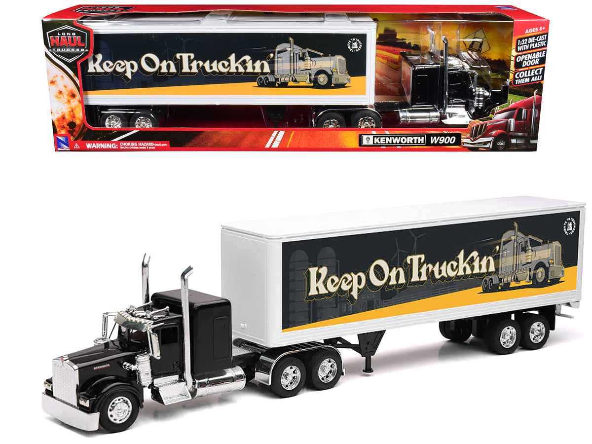 Kenworth W900 Truck Black with Dry Van Trailer 'Tribute To Truckers Keep on Truckin'' 'Long Haul Truckers' Series 1/32 Diecast Model by New Ray