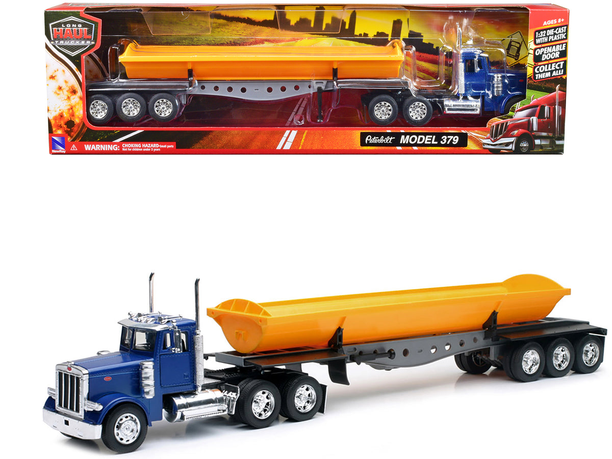Peterbilt 379 Truck with Side Dump Blue and Yellow 'Long Haul Truckers' Series 1/32 Diecast Model by New Ray