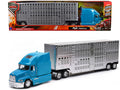Mack Pinnacle Truck with Pot Belly Livestock Trailer Blue and Chrome 'Long Haul Truckers' Series 1/32 Diecast Model by New Ray