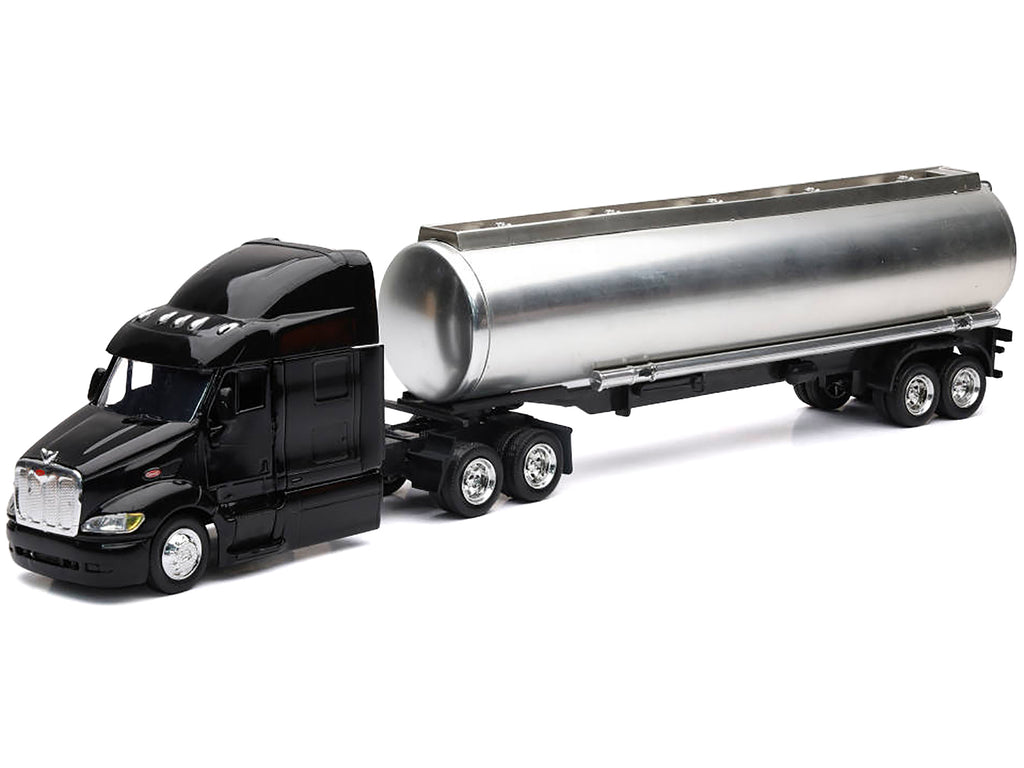 Peterbilt 387 Truck Black with Tanker Trailer Silver 'Long Haul Truckers' Series 1/43 Diecast Model by New Ray