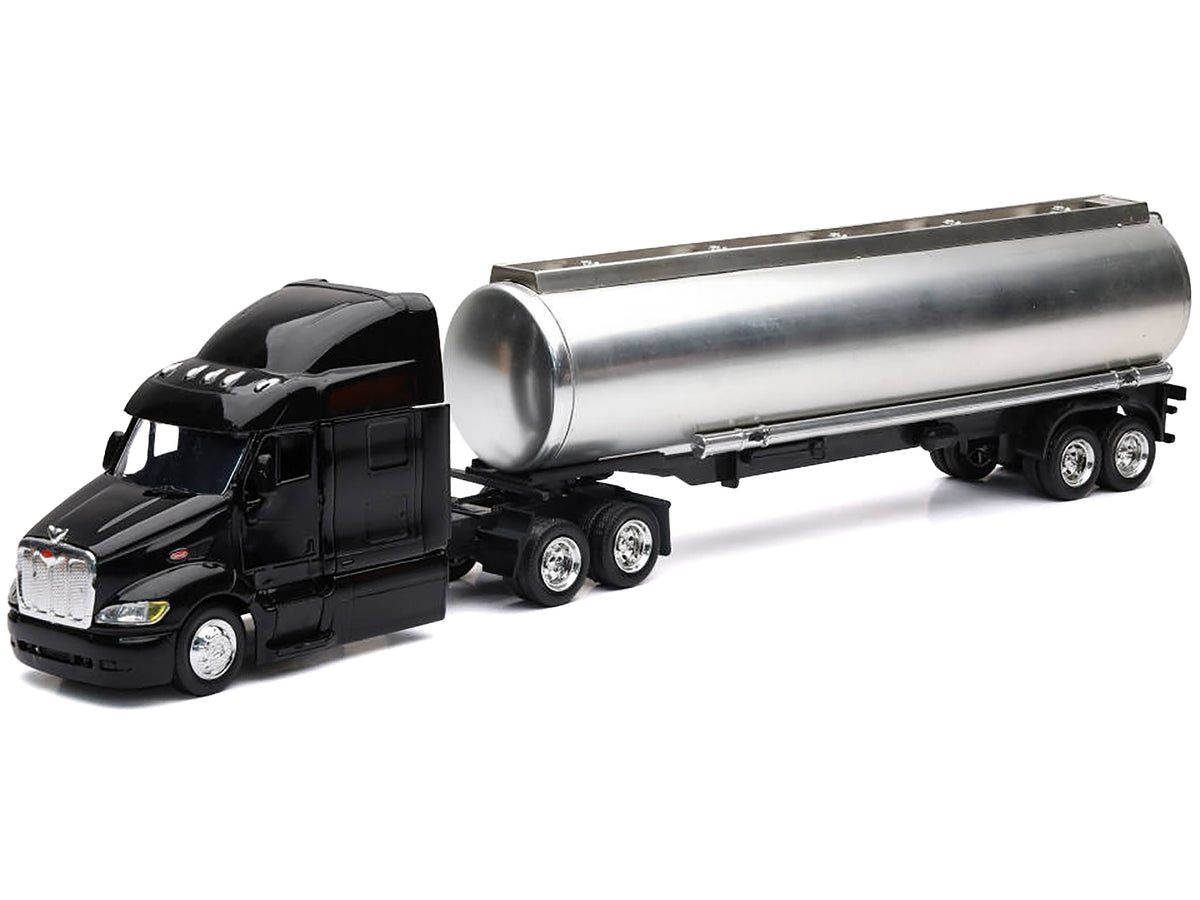 Peterbilt 387 Truck Black with Tanker Trailer Silver 'Long Haul Truckers' Series 1/43 Diecast Model by New Ray