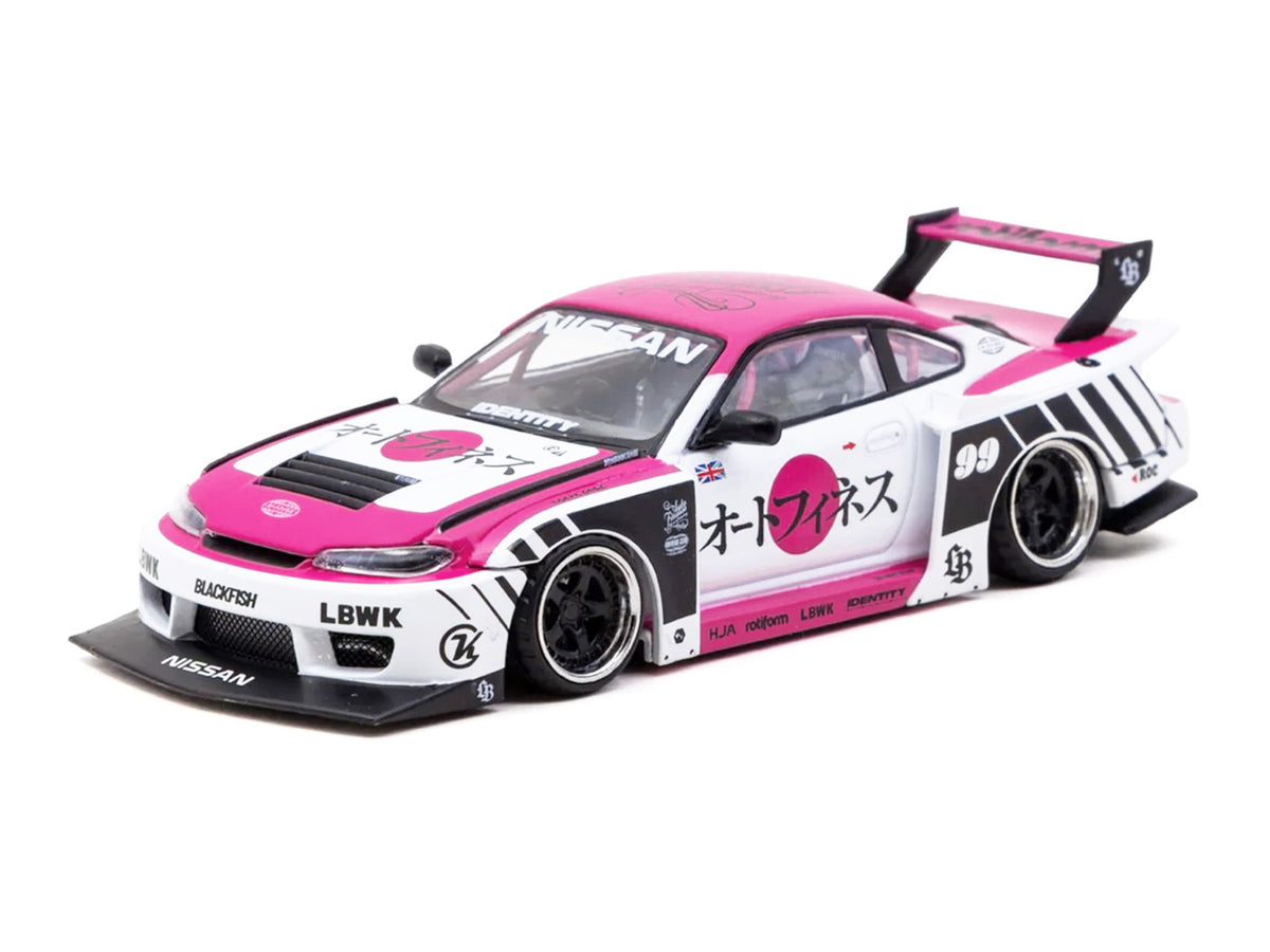 Nissan Silvia (S15) LB-Super Silhouette RHD (Right Hand Drive) #99 'Auto Finesse' White with Pink Top and Graphics 'Hobby43' Series 1/43 Diecast Model Car by Tarmac Works