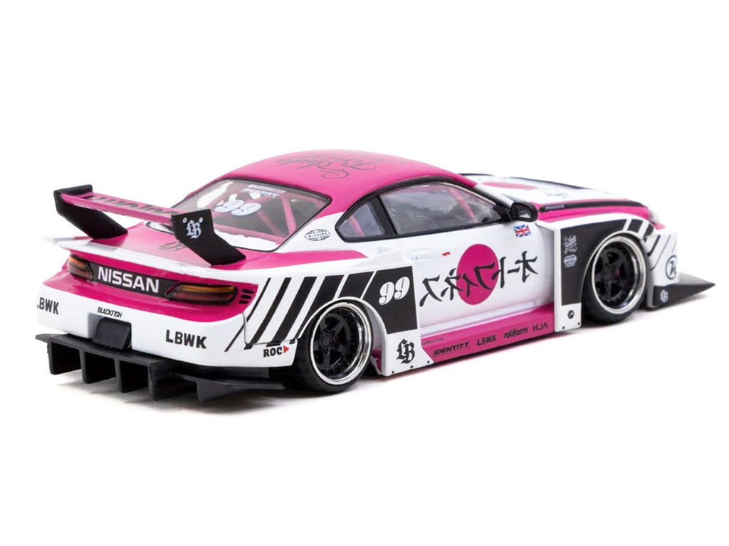 Nissan Silvia (S15) LB-Super Silhouette RHD (Right Hand Drive) #99 'Auto Finesse' White with Pink Top and Graphics 'Hobby43' Series 1/43 Diecast Model Car by Tarmac Works