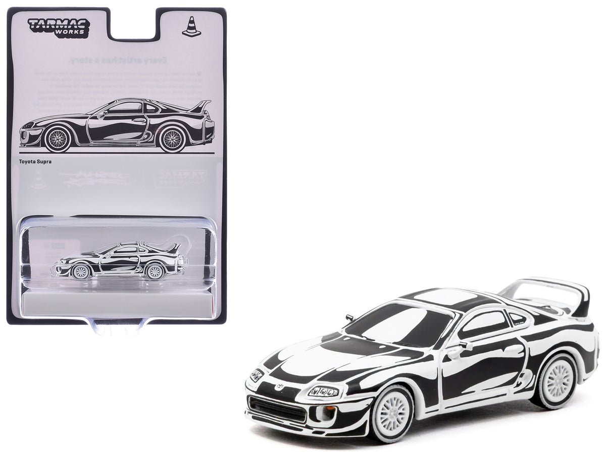 Toyota Supra 'Designed by Joshua Vides' Black and White 'Hobby64' Series 1/64 Diecast Model Car by Tarmac Works