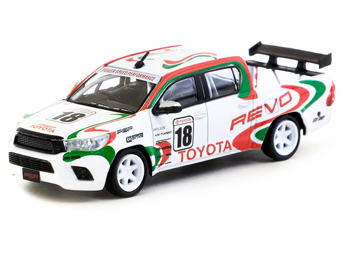 Toyota Hilux Pickup Truck RHD (Right Hand Drive) #18 White with Red and Green Graphics 'Hobby64' Series 1/64 Diecast Model Car by Tarmac Works