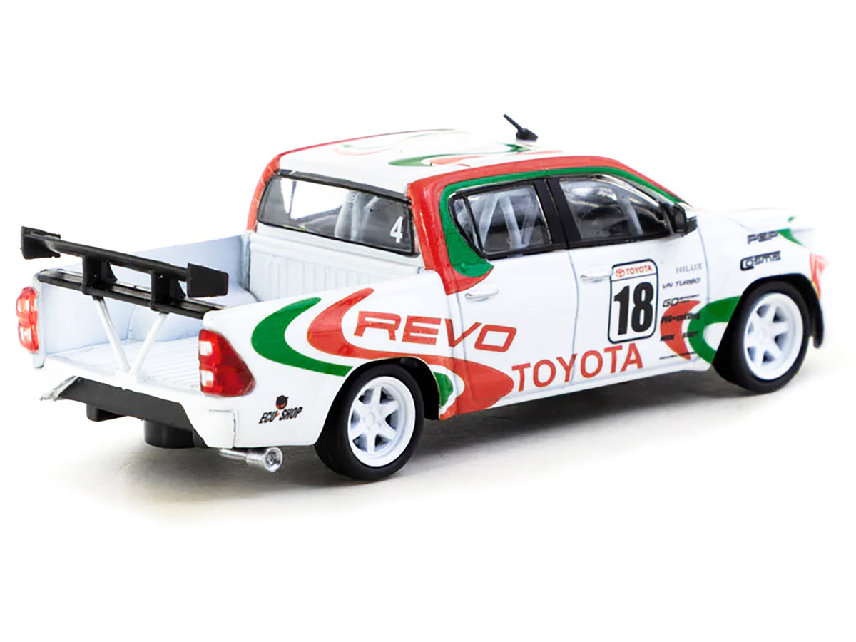 Toyota Hilux Pickup Truck RHD (Right Hand Drive) #18 White with Red and Green Graphics 'Hobby64' Series 1/64 Diecast Model Car by Tarmac Works
