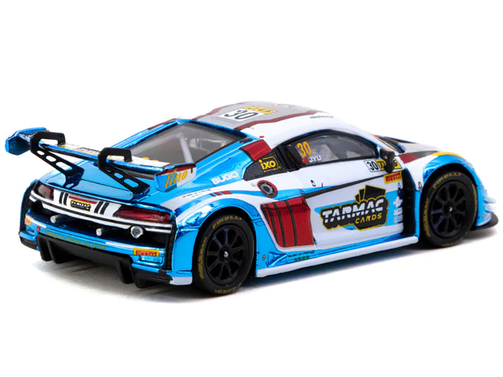 Audi R8 LMS GT3 evo II #30 James Yu 'Uno Racing Team' 'Macau GT Cup - FIA GT World Cup' (2024) with Plastic Transporter Packaging and Collectible Tarmac Cards 'Hobby64' Series 1/64 Diecast Model Car by Tarmac Works