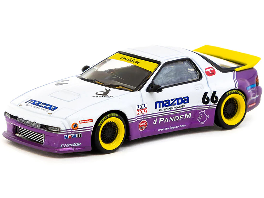 Mazda RX-7 FC3S Pandem RHD (Right Hand Drive) #66 White and Purple with Graphics 'Hobby64' Series 1/64 Diecast Model Car by Tarmac Works