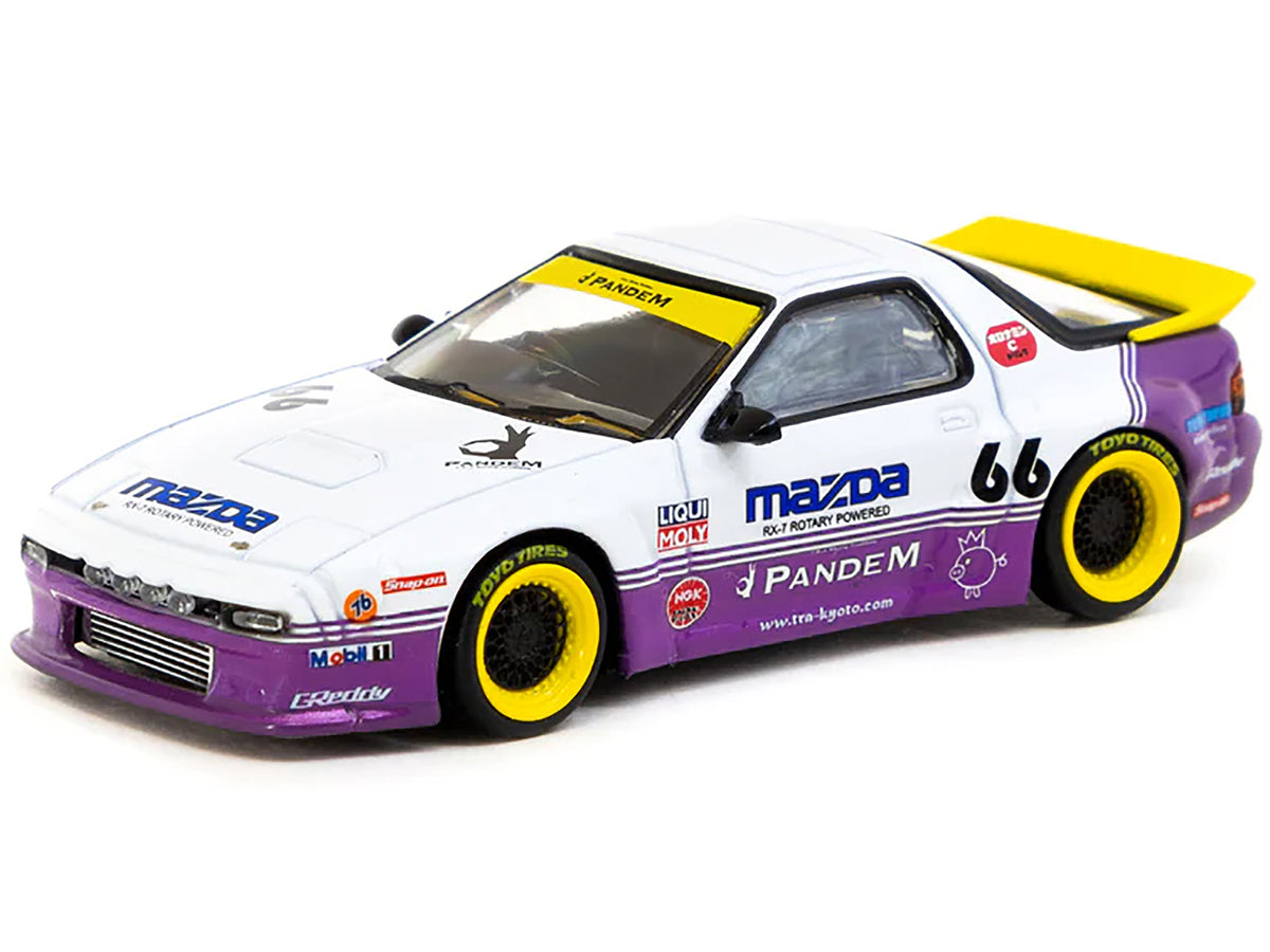 Mazda RX-7 FC3S Pandem RHD (Right Hand Drive) #66 White and Purple with Graphics 'Hobby64' Series 1/64 Diecast Model Car by Tarmac Works