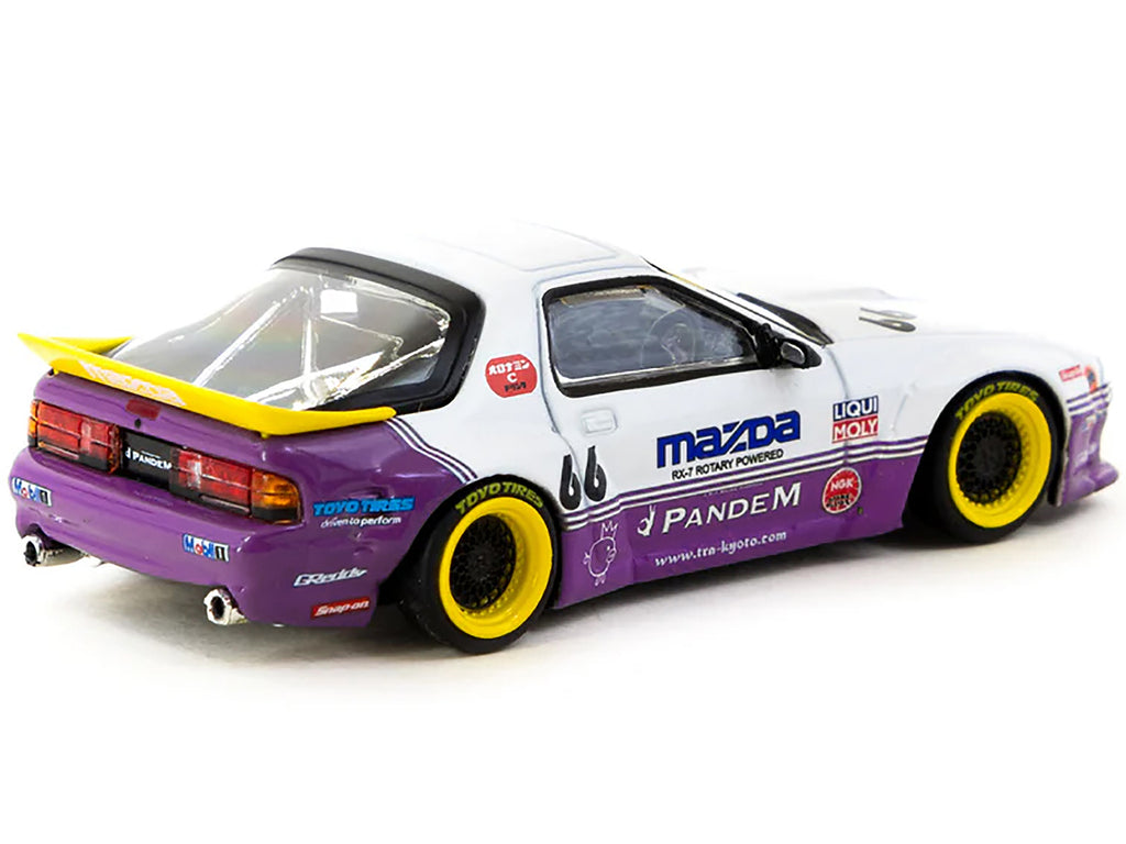 Mazda RX-7 FC3S Pandem RHD (Right Hand Drive) #66 White and Purple with Graphics 'Hobby64' Series 1/64 Diecast Model Car by Tarmac Works
