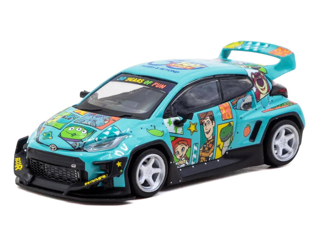 Toyota Pandem GR Yaris RHD (Right Hand Drive) 'Toy Story 30th Anniversary' Blue with Graphics with Tarmac Cards 'Hobby64' Series 1/64 Diecast Model by Tarmac Works