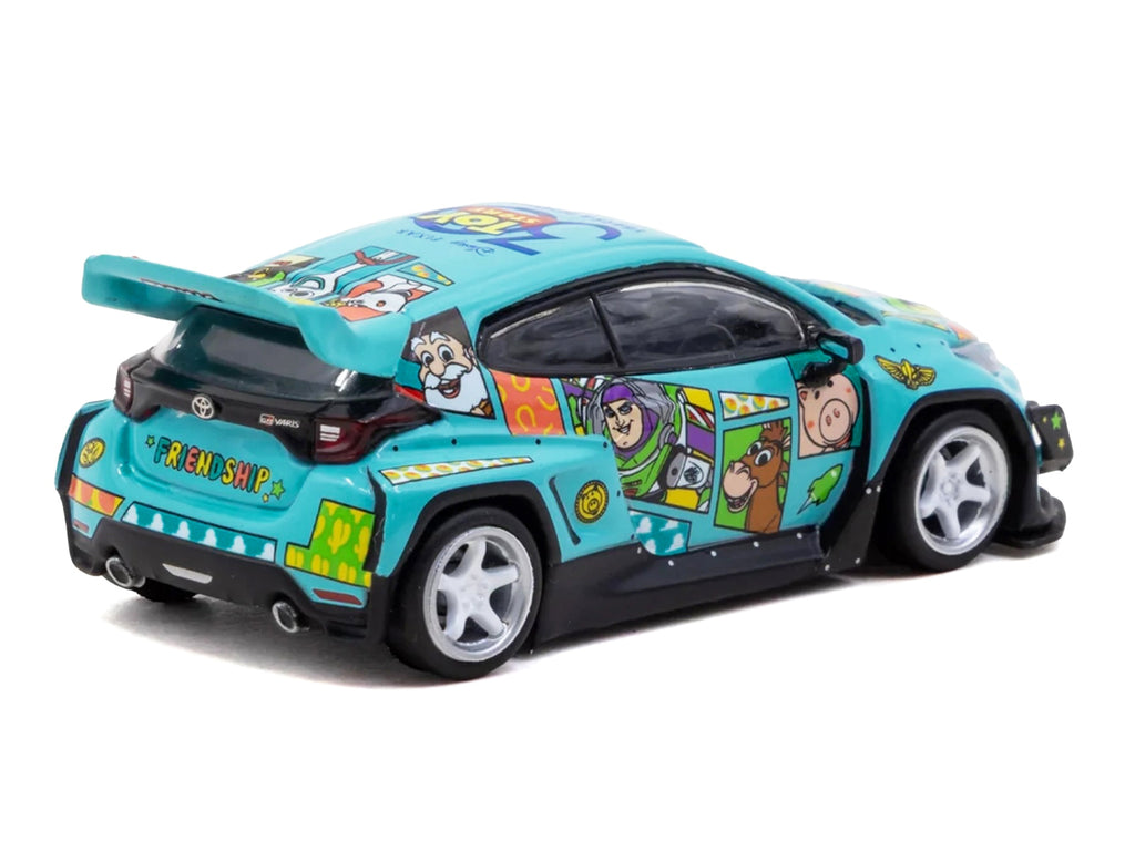 Toyota Pandem GR Yaris RHD (Right Hand Drive) 'Toy Story 30th Anniversary' Blue with Graphics with Tarmac Cards 'Hobby64' Series 1/64 Diecast Model by Tarmac Works