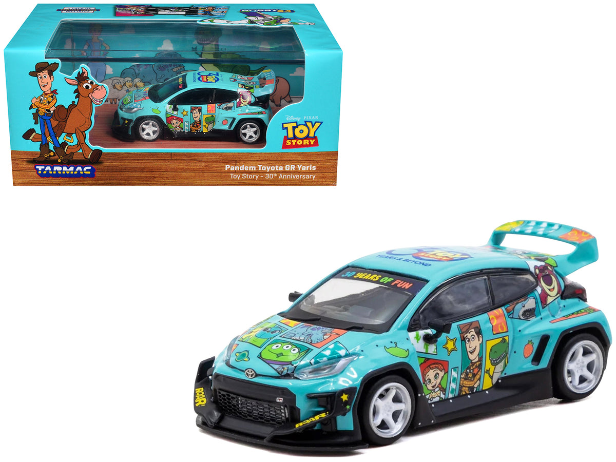 Toyota Pandem GR Yaris RHD (Right Hand Drive) 'Toy Story 30th Anniversary' Blue with Graphics with Tarmac Cards 'Hobby64' Series 1/64 Diecast Model by Tarmac Works