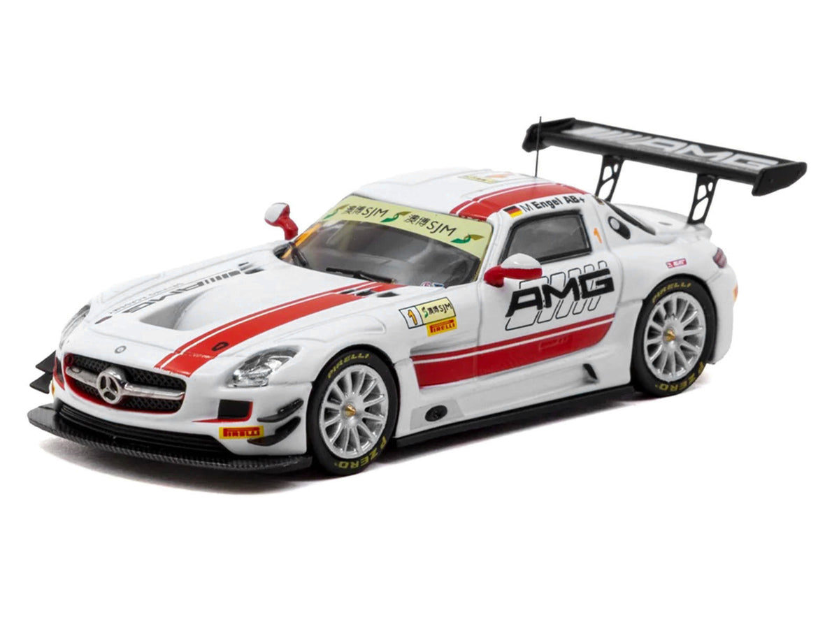 Mercedes-Benz SLS AMG GT3 #1 Maro Engel Winner 'Macau GT Cup - FIA GT World Cup' (2015) with Tarmac Cards 'Hobby64' Series 1/64 Diecast Model Car by Tarmac Works