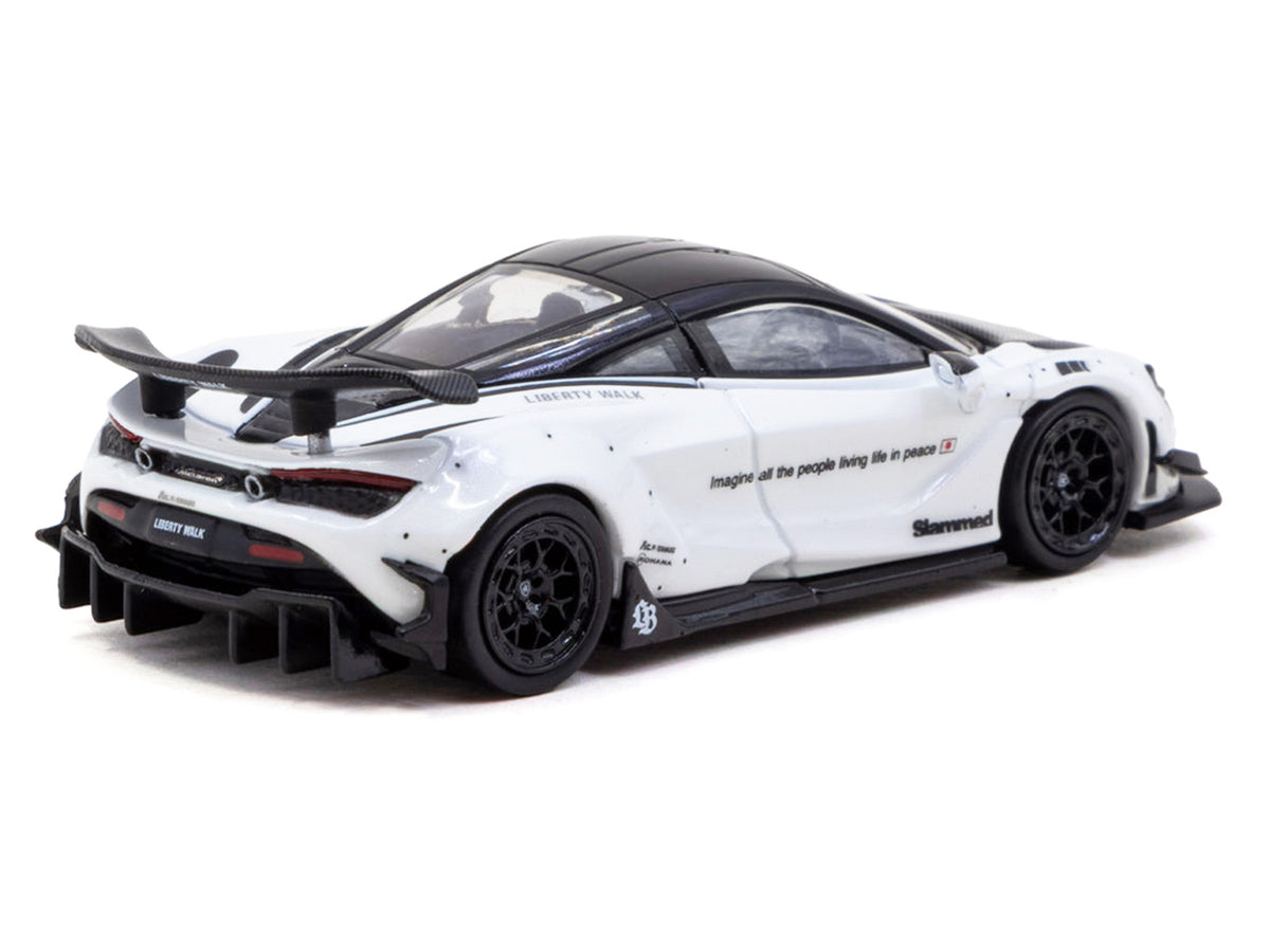 LB-Works 720S White with Carbon Hood and Black Top with Extra Wheels 'Hobby64' Series 1/64 Diecast Model Car by Tarmac Works