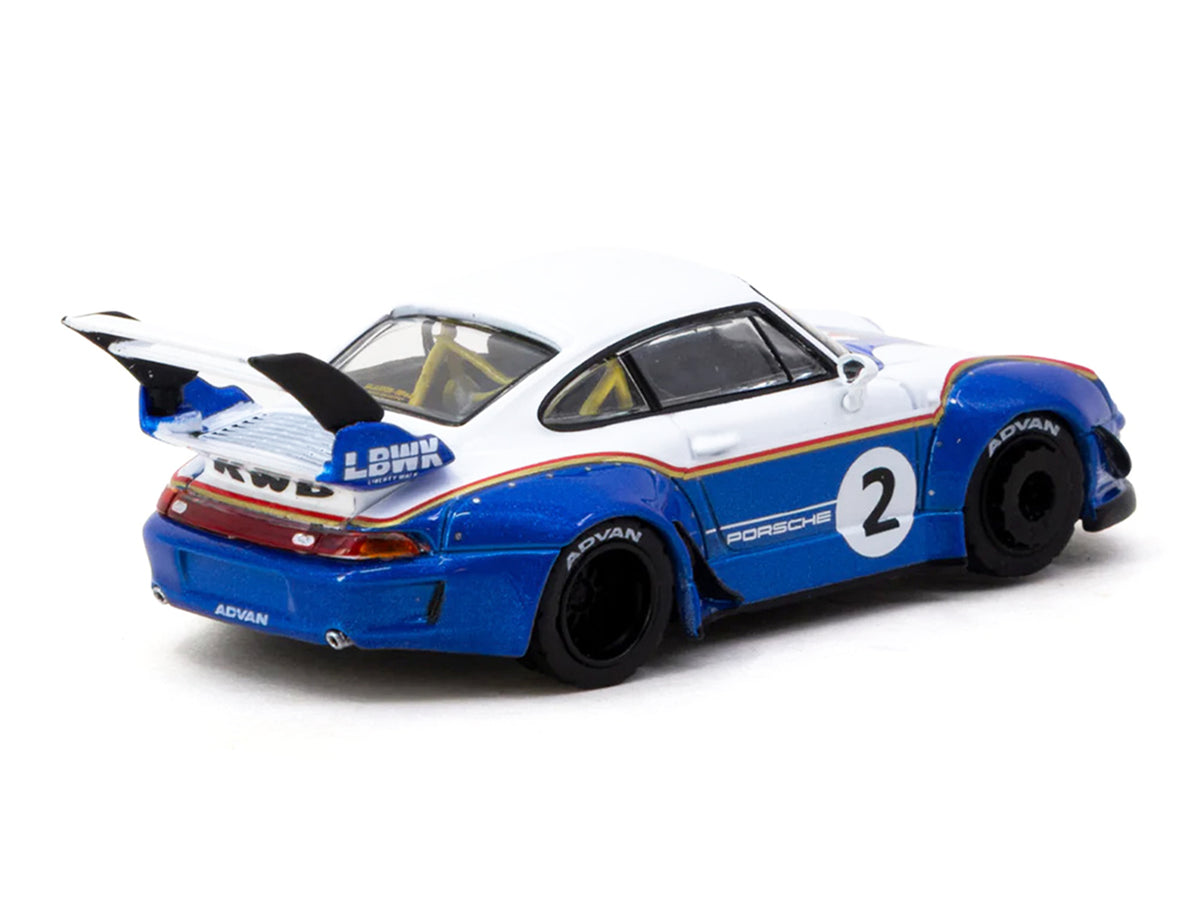 RWB 993 #2 'Liberty Walk' White and Blue Metallic with Container Packaging 'Hobby64' Series 1/64 Diecast Model Car by Tarmac Works