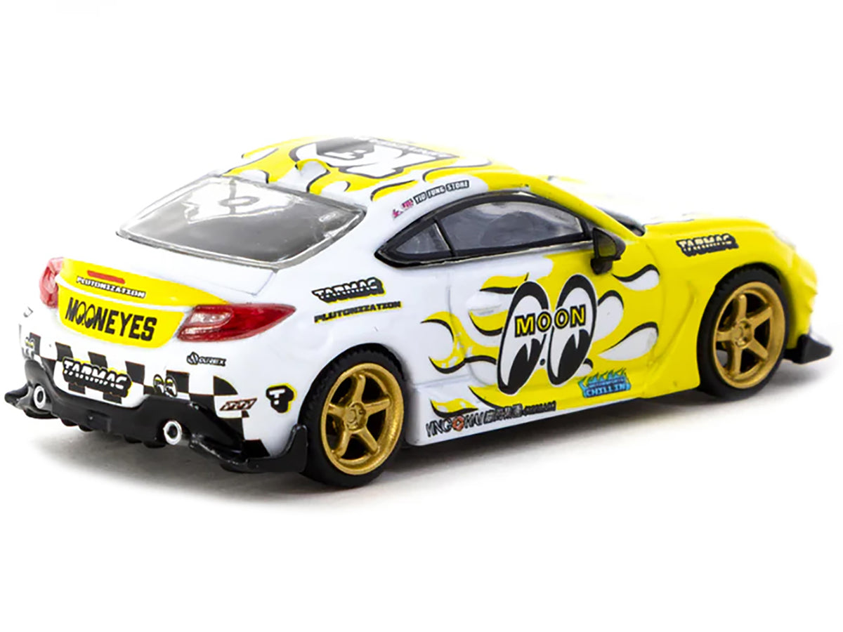 Toyota GR86 RHD (Right Hand Drive) 'MoonEyes' White with Yellow Flames and Graphics 'Global64' Series 1/64 Diecast Model by Tarmac Works