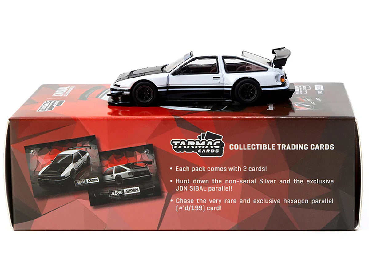 Toyota Sprinter Trueno AE86 Widebody RHD (Right Hand Drive) White and Black with Tarmac Cards 'Global64' Series 1/64 Diecast Model by Tarmac Works