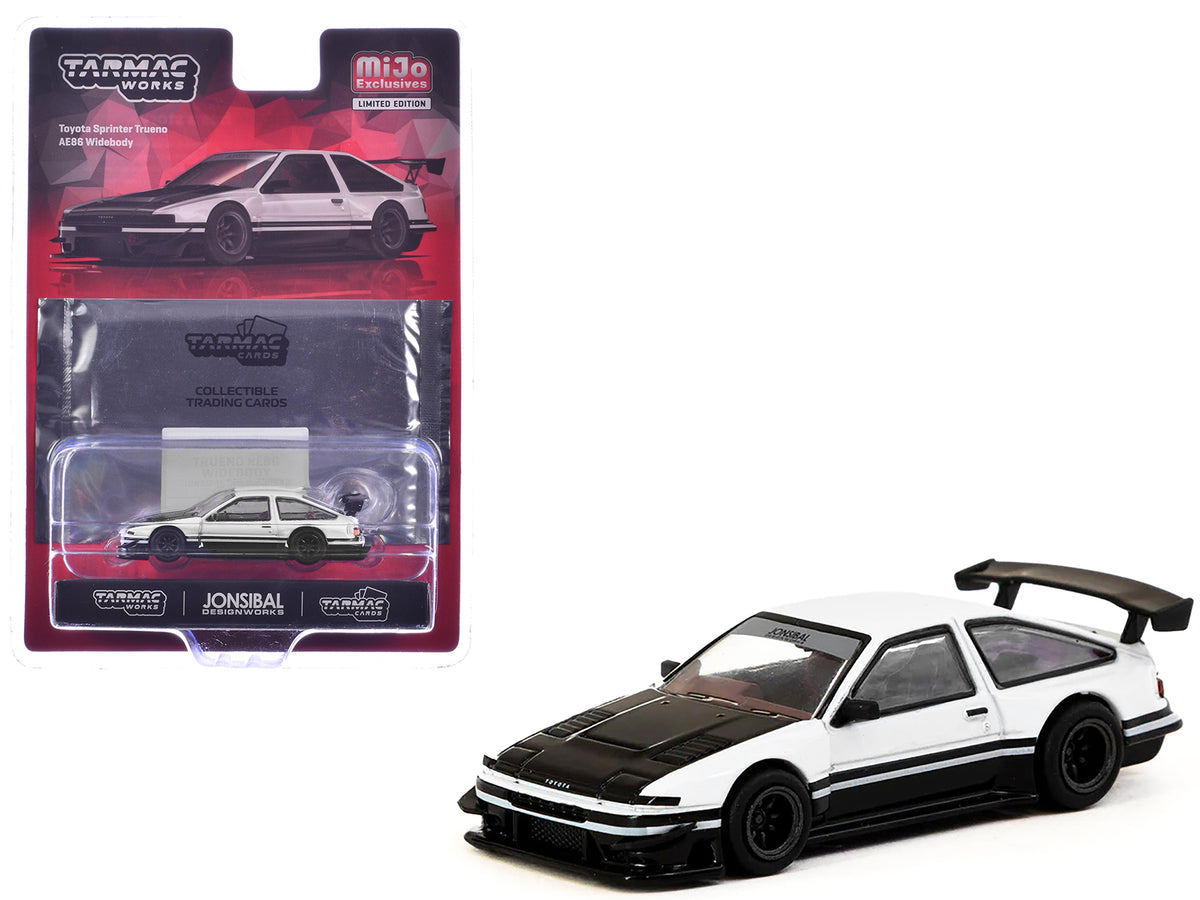 Toyota Sprinter Trueno AE86 Widebody RHD (Right Hand Drive) White and Black with Tarmac Cards 'Global64' Series 1/64 Diecast Model by Tarmac Works