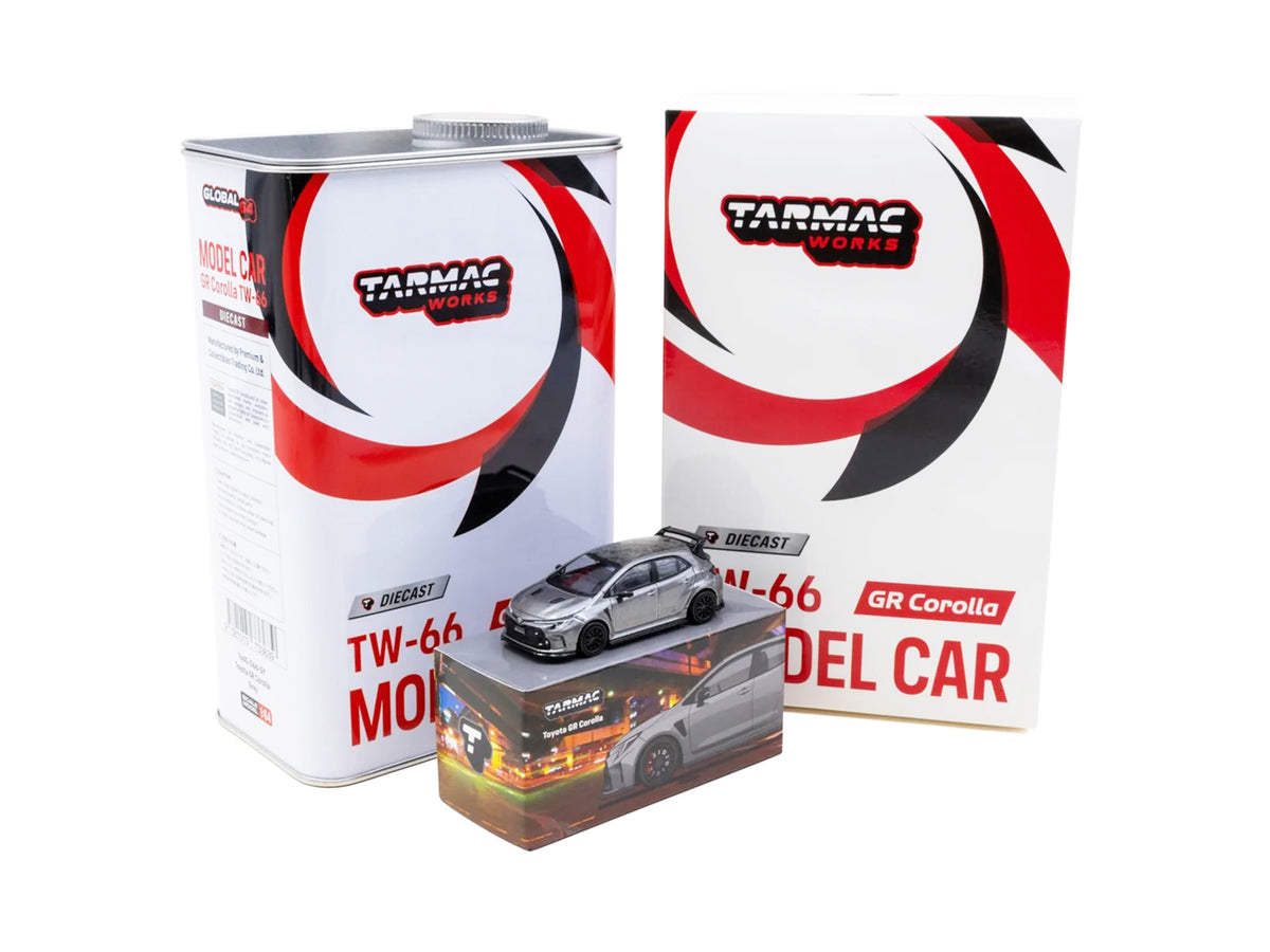 Toyota GR Corolla RHD (Right Hand Drive) Gray Metallic with Metal Oil Can Packaging 'Global64' Series 1/64 Diecast Model Car by Tarmac Works