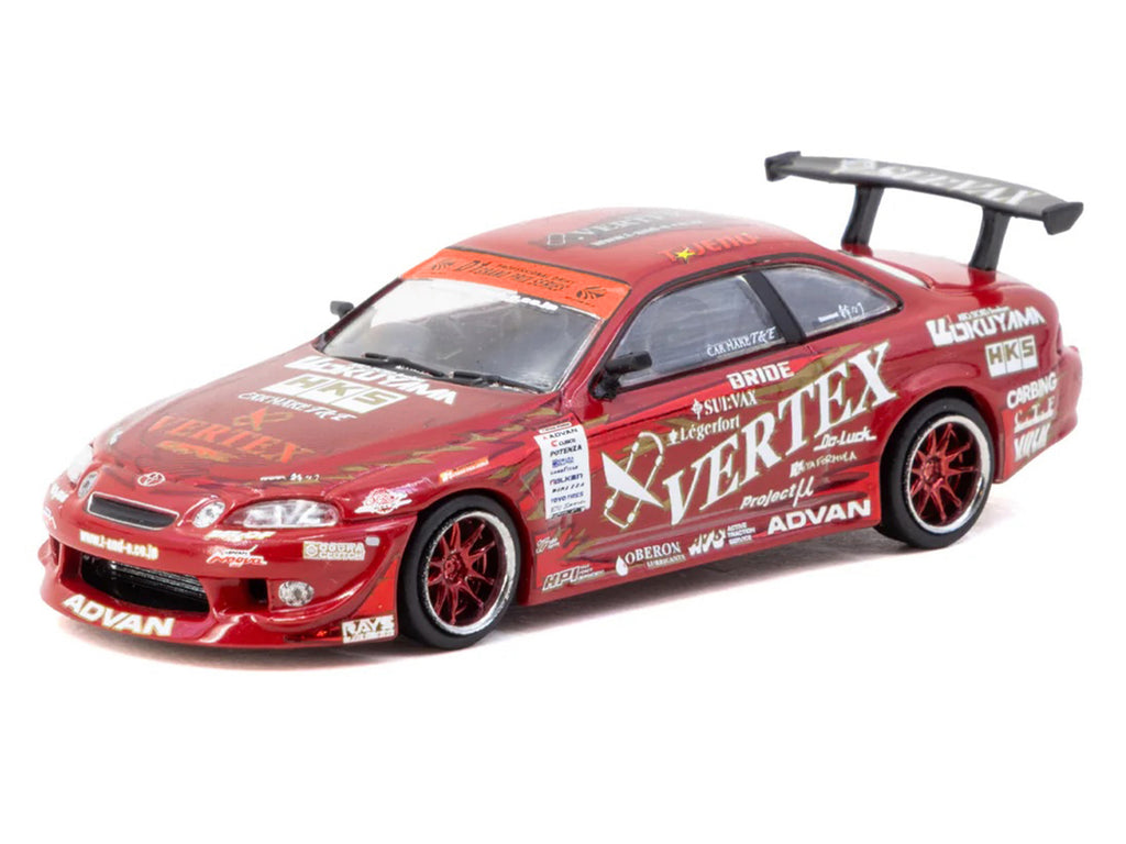 Toyota VERTEX Ridge TE3005 Soarer RHD (Right Hand Drive) Red Metallic with Graphics and Tarmac Cards 'Global64' Series 1/64 Diecast Model Car by Tarmac Works