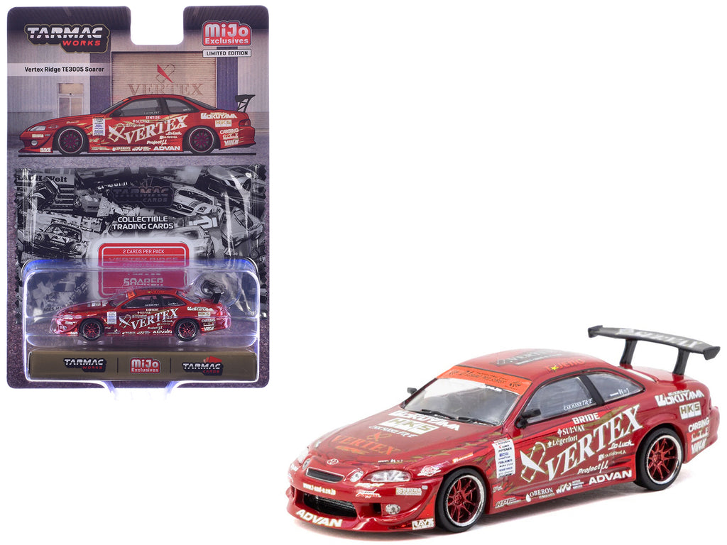 Toyota VERTEX Ridge TE3005 Soarer RHD (Right Hand Drive) Red Metallic with Graphics and Tarmac Cards 'Global64' Series 1/64 Diecast Model Car by Tarmac Works