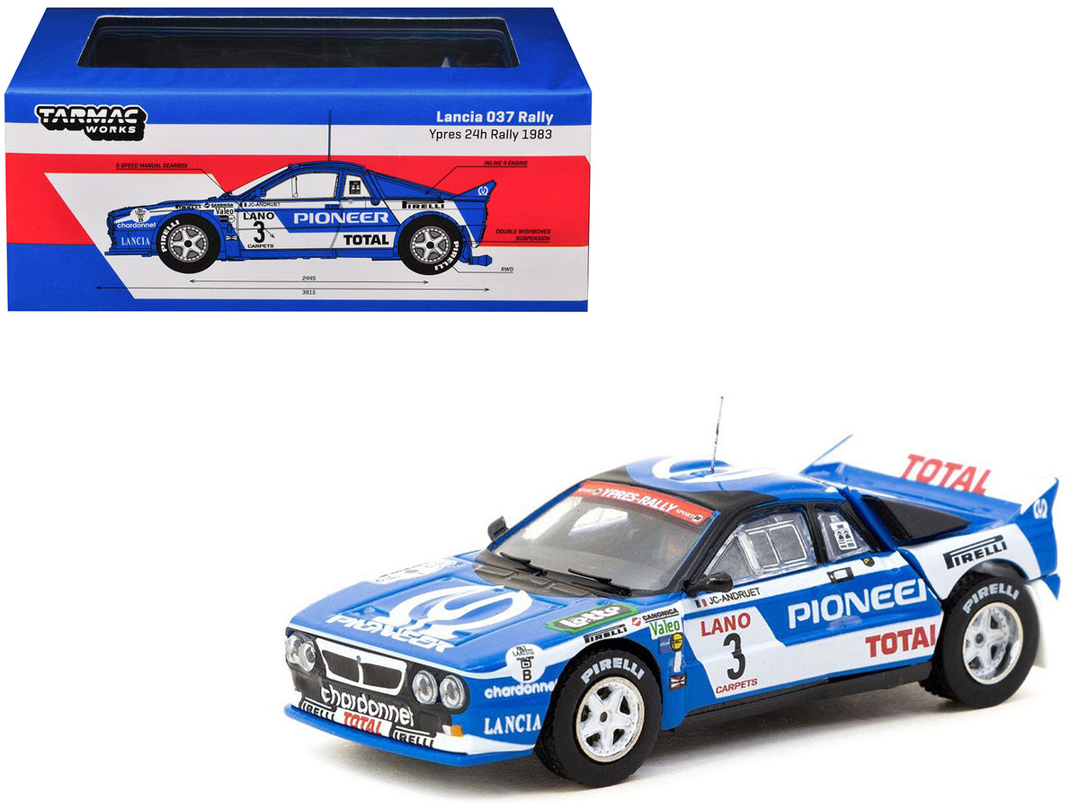 Lancia 037 Rally #3 Jean-Claude Andruet - Francoise Sappey 2nd Place 'Ypres 24 Hours Rally' (1983) 'Hobby64+' Series 1/64 Diecast Model Car by Tarmac Works