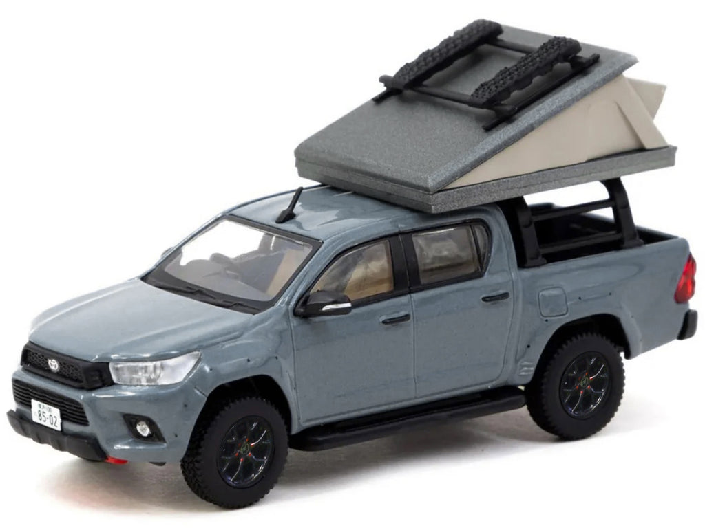 Toyota Hilux Pickup Truck RHD (Right Hand Drive) Gray with Camping Equipment 'Road64' Series 1/64 Diecast Model Car by Tarmac Works