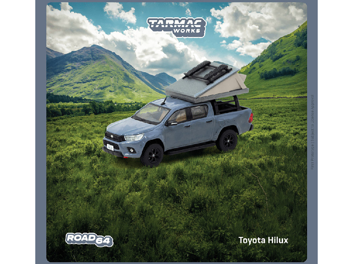 Toyota Hilux Pickup Truck RHD (Right Hand Drive) Gray with Camping Equipment 'Road64' Series 1/64 Diecast Model Car by Tarmac Works