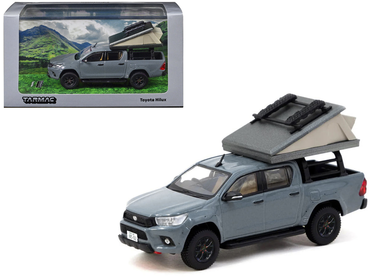 Toyota Hilux Pickup Truck RHD (Right Hand Drive) Gray with Camping Equipment 'Road64' Series 1/64 Diecast Model Car by Tarmac Works