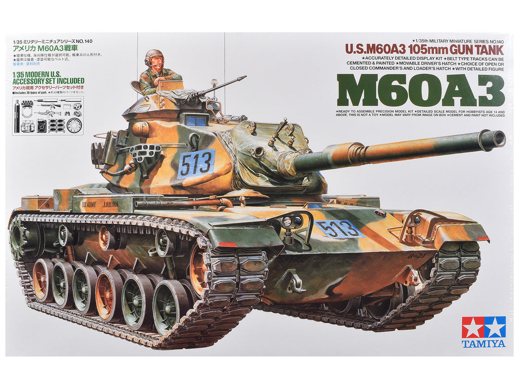 Model Kit US M60A3 105mm Gun Tank 'US Army' 1/35 Scale Model by Tamiya