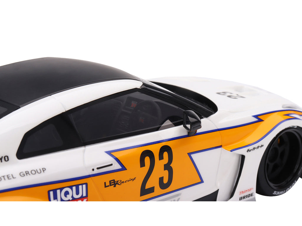 Nissan LB-Silhouette WORKS GT 35GT-RR Ver.1 RHD (Right Hand Drive) #23 White with Yellow Stripes 'LB Racing' 1/18 Model Car by Top Speed