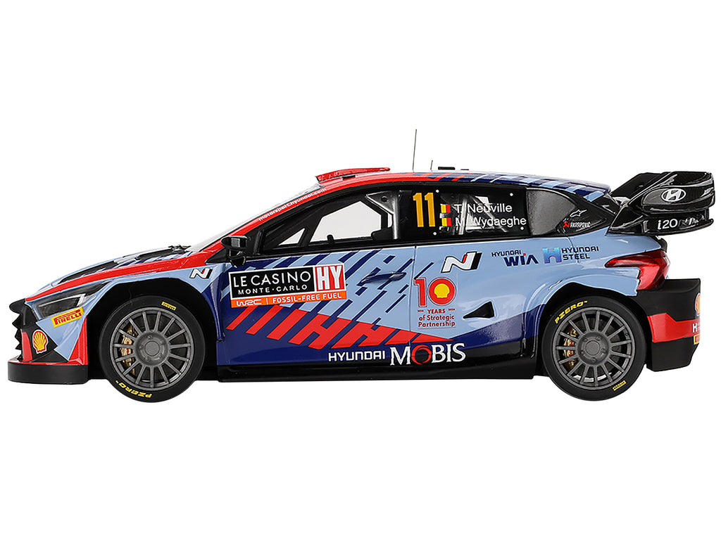 Hyundai i20 N Rally1 Hybrid #11 Thierry Neuville - Martijn Wydaeghe 'Hyundai Shell Mobis WRT'  Winner WRC 'Monte Carlo Rally' (2024) 1/18 Model Car by Top Speed